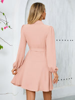 Surplice Tie Waist Long Sleeve Mini Dress