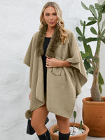 My Fuzzy Trim Open Front Poncho