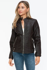 Snobbish Faux Leather Biker Jacket with Side Zip Pockets