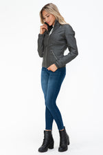 YMI Faux Layered Double-Zipper Jacket with Fuzzy Hood