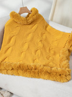 Fuzzy Hem Cable-Knit Poncho