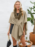 My Fuzzy Trim Open Front Poncho