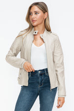 Snobbish PU Leather Biker Jacket with Side Zip Pockets