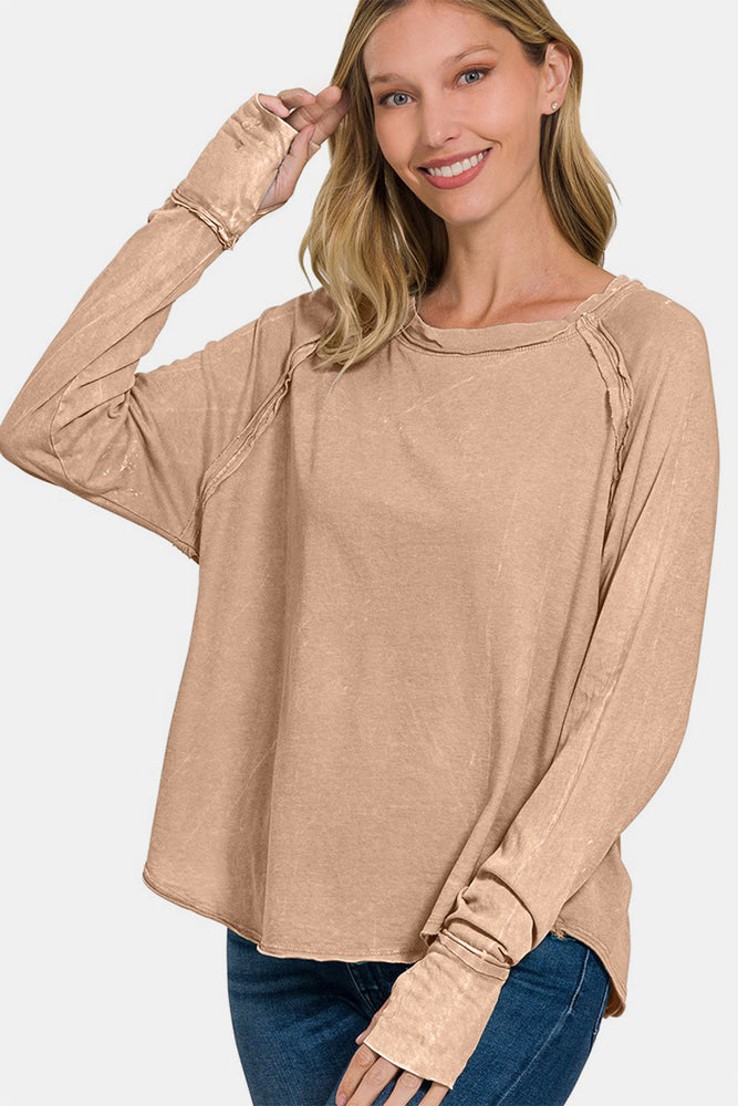 Round Neck Thumbhole Long Sleeve T-Shirt