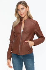 Snobbish Faux Leather Biker Jacket with Side Zip Pockets