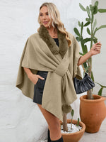 My Fuzzy Trim Open Front Poncho