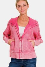 Pinky Washed Zip Up Hooded Jacket