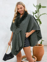 My Fuzzy Trim Open Front Poncho