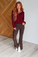 All Out Comfort V-Neck Pullover in Red Merlot