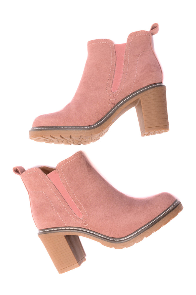 Bite Me Bootie in Blush Faux Suede