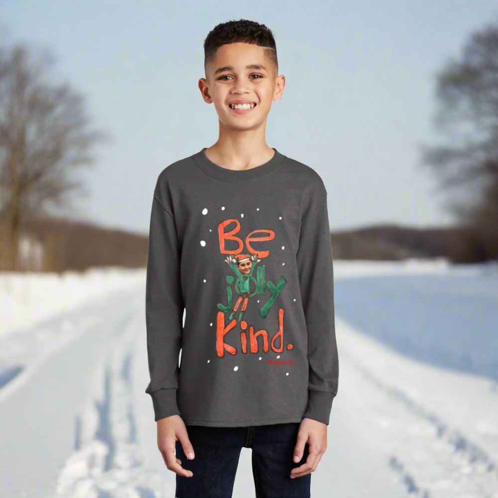 "BE JOLLY KIND" Holiday Long Sleeve Tee (main design on front) By NICO SHORE TEES