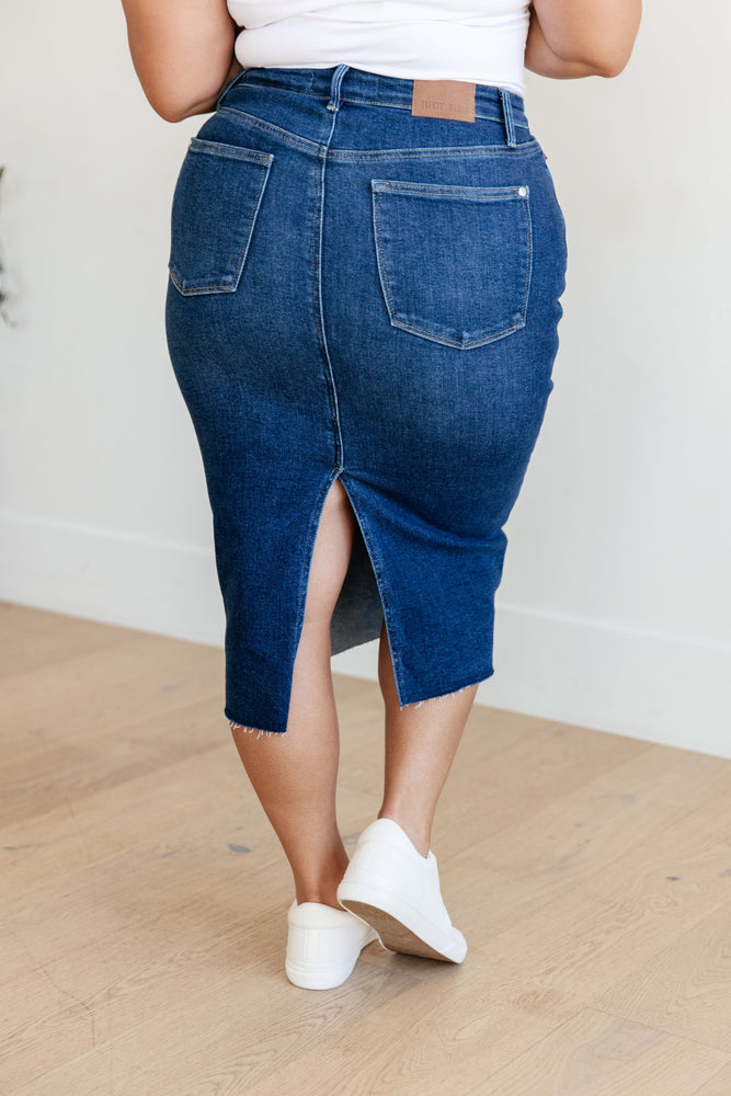 Marcy High Rise Denim Midi Skirt