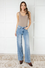 Melia High Rise Side Seam Detail Wide Leg Jeans