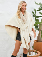 My Fuzzy Trim Open Front Poncho