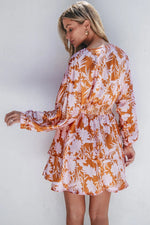 Smocked Printed Long Sleeve Mini Dress