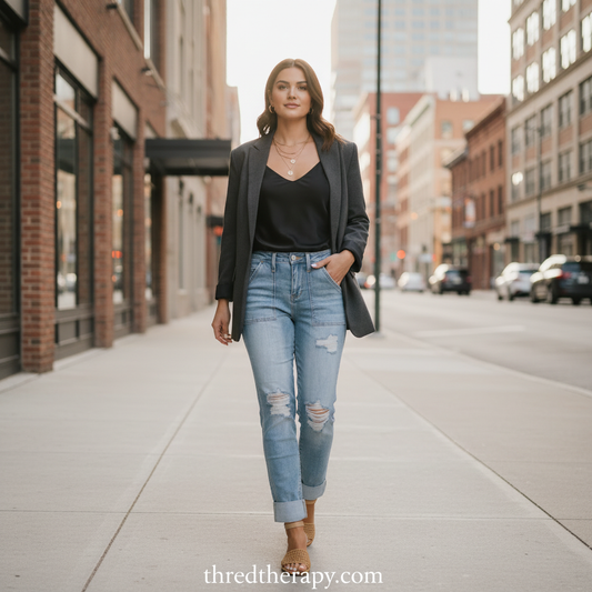 Aiden High Rise Patch Pocket Distressed Boyfriend Jeans – City Walk
