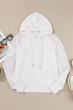 Drawstring Openwork Long Sleeve Hoodie