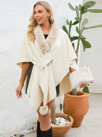 My Fuzzy Trim Open Front Poncho