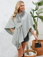 My Fuzzy Trim Open Front Poncho