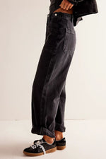 Washed Wide Leg Jeans with Pockets