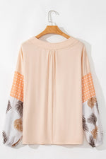 Printed V-Neck Long Sleeve Blouse