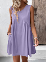 Ruched V-Neck Sleeveless Mini Dress