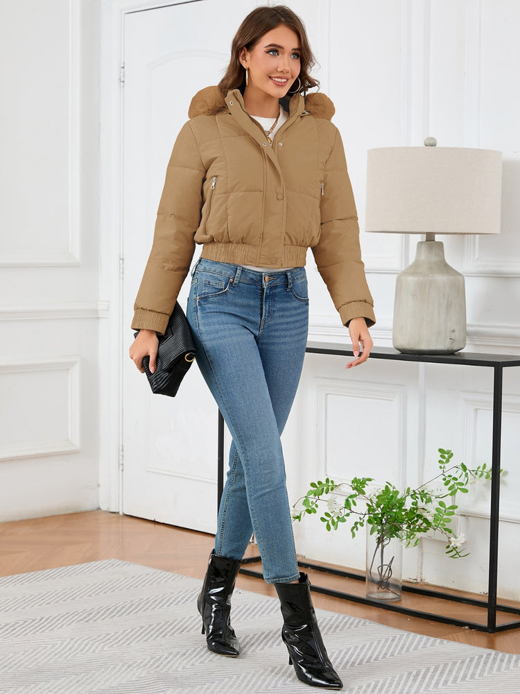 Pocketed Long Sleeve Cropped Hooded Winter Coat