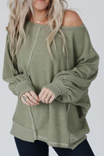 Exposed Seam Single Shoulder Long Sleeve Top