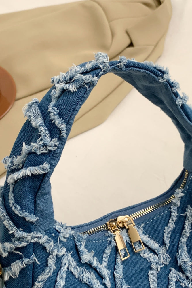 Raw Edge Denim Handbag with Pouch