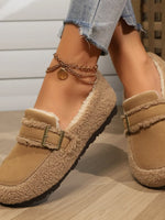 Fuzzy Buckle Flat Slip-Ons