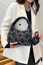 Raw Edge Denim Handbag with Pouch