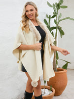 My Fuzzy Trim Open Front Poncho