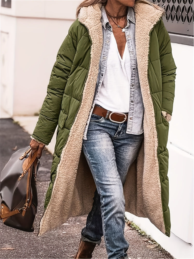 Reversable Plus Size Zip Up Sherpa Hooded Coat