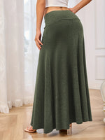 Solid Elastic Waist Maxi Skirt