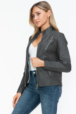 Snobbish Faux Leather Zip Up Mock Neck Jacket