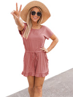 Ruffled Boat Neck Short Sleeve Romper