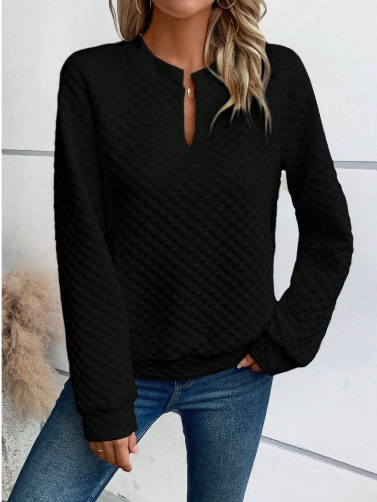 Notched Long Sleeve Sweatshirt