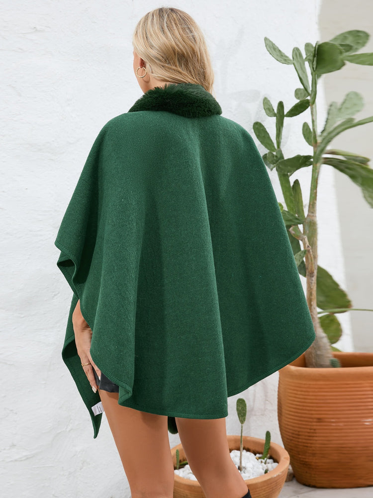 My Fuzzy Trim Open Front Poncho