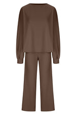 Round Neck Long Sleeve Top and Pants Set