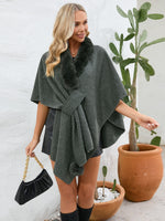 My Fuzzy Trim Open Front Poncho