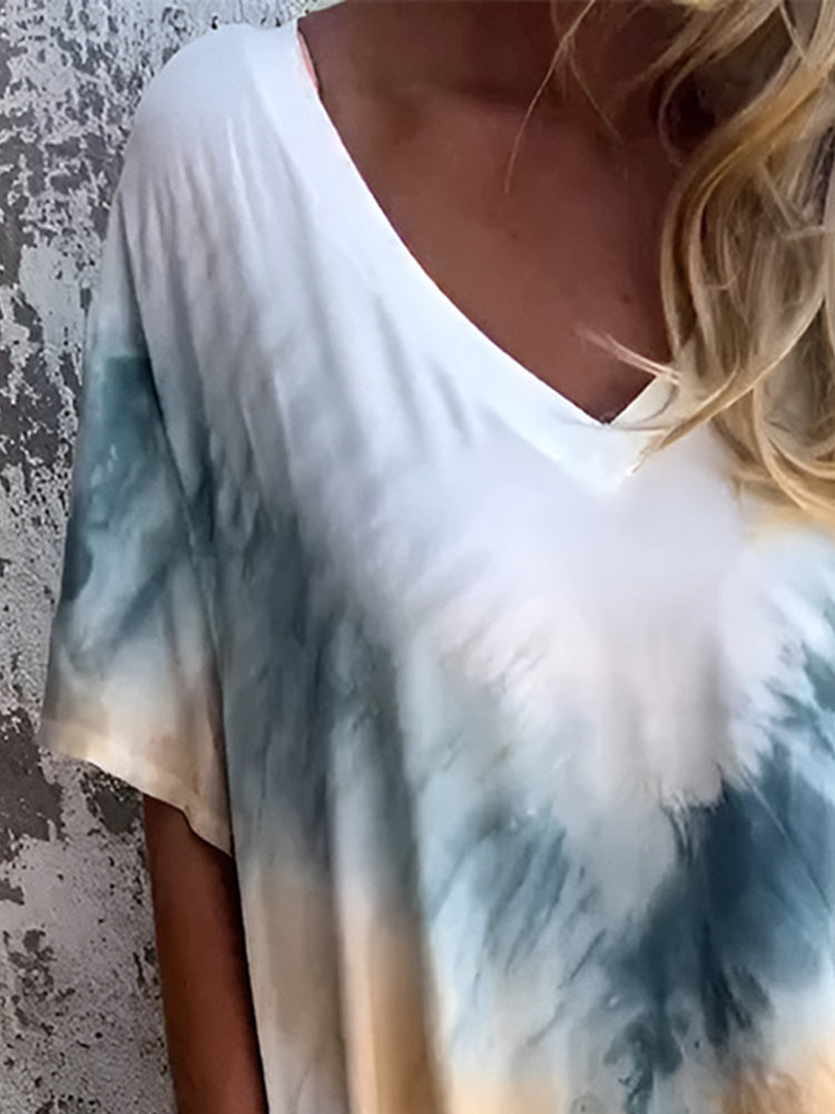 Full Size Pocketed Tie-Dye Short Sleeve Dress