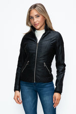 YMI Faux Layered Double-Zipper Jacket with Fuzzy Hood