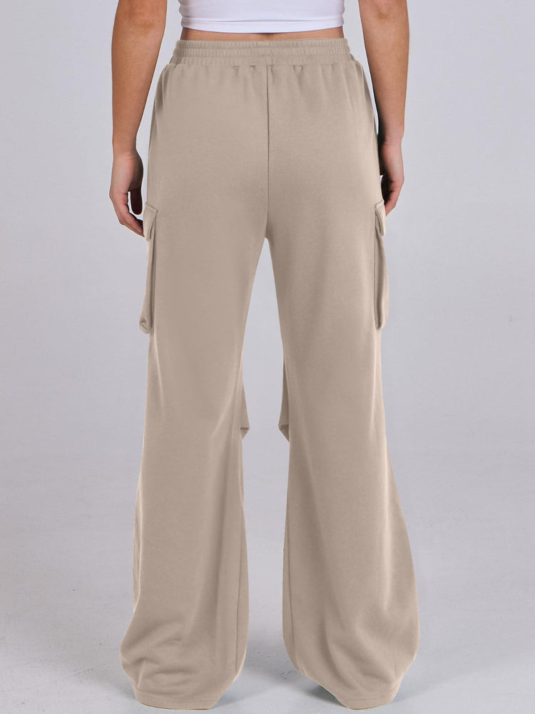 Elastic Waist Wide Leg Pants with Pockets