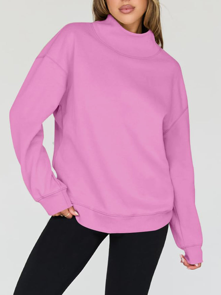 Mock Neck Drop Shoulder Long Sleeve Sweatshirt