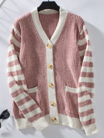 Striped Button Up Long Sleeve Cardigan