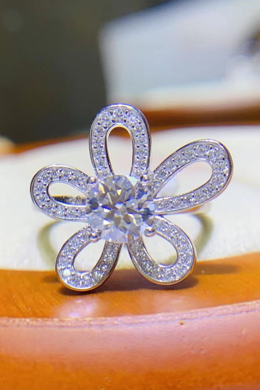 1 Carat Moissanite Flower-Shape Open Ring