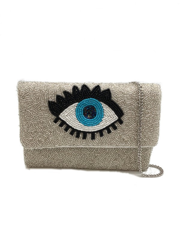 Blue Evil Eye Beaded Clutch Bag LMC-134