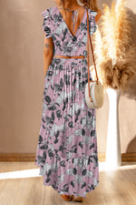 Printed Tie Back Cropped Top and Maxi Skirt Set