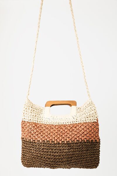 Fame Color Block Double-Use Braided Tote Bag