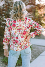 Floral Round Neck Smocked Blouse
